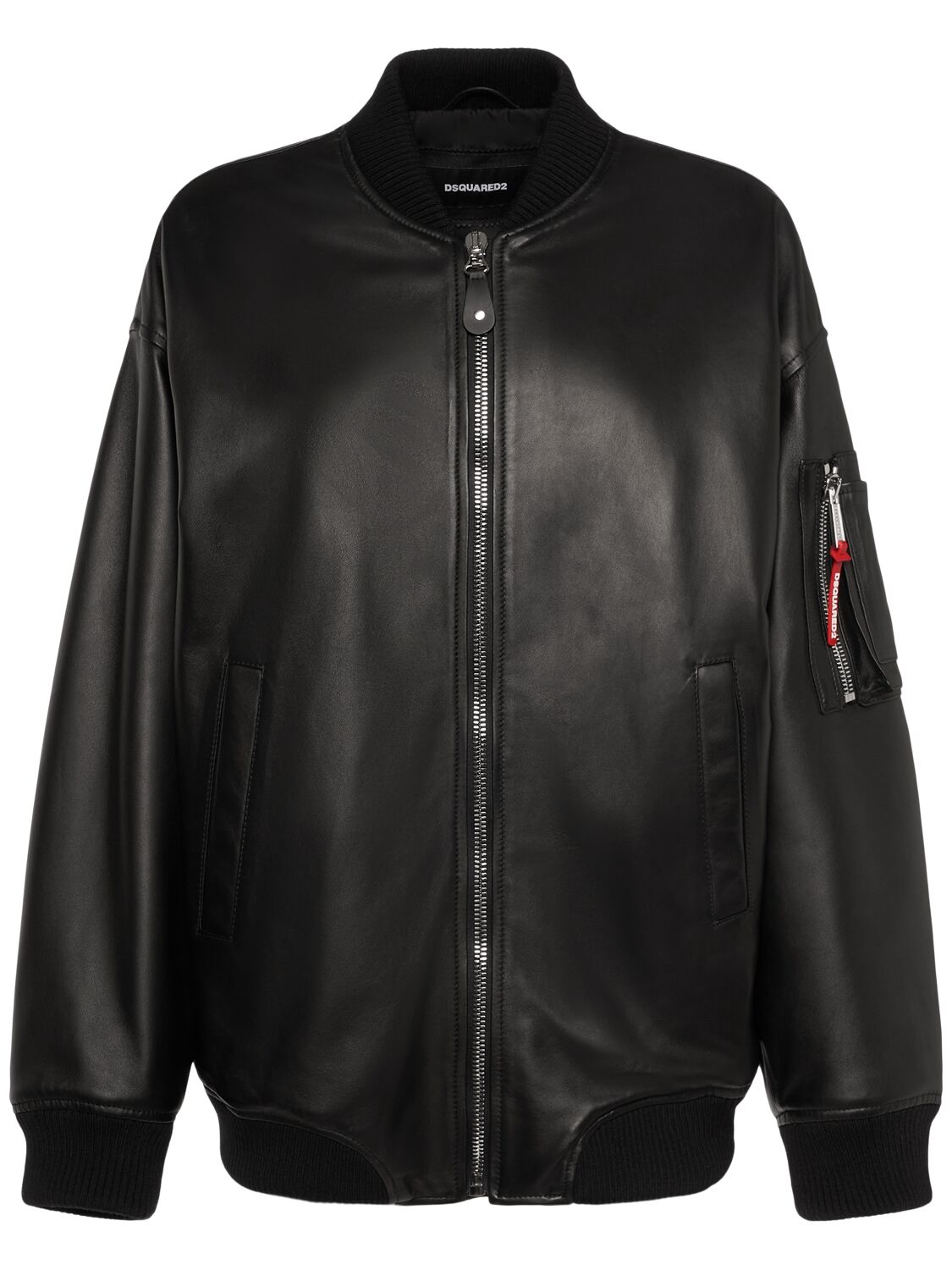 Dsquared2 Zip-up Faux Leather Bomber Jacket In Black