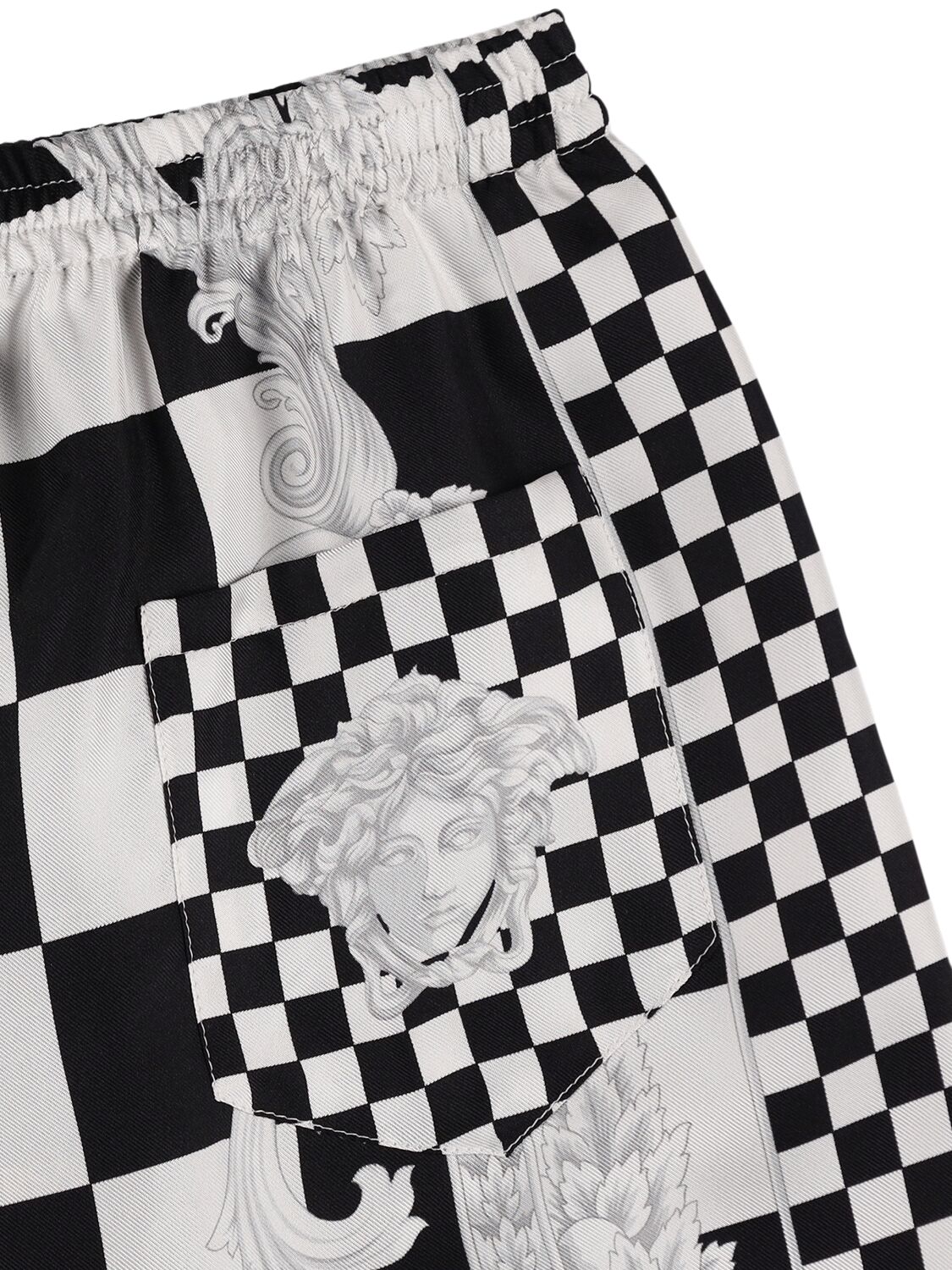 Shop Versace Printed Silk Shorts In Black,white
