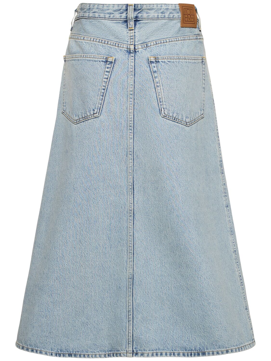 Shop Totême Organic Cotton Denim Midi Skirt In Blue