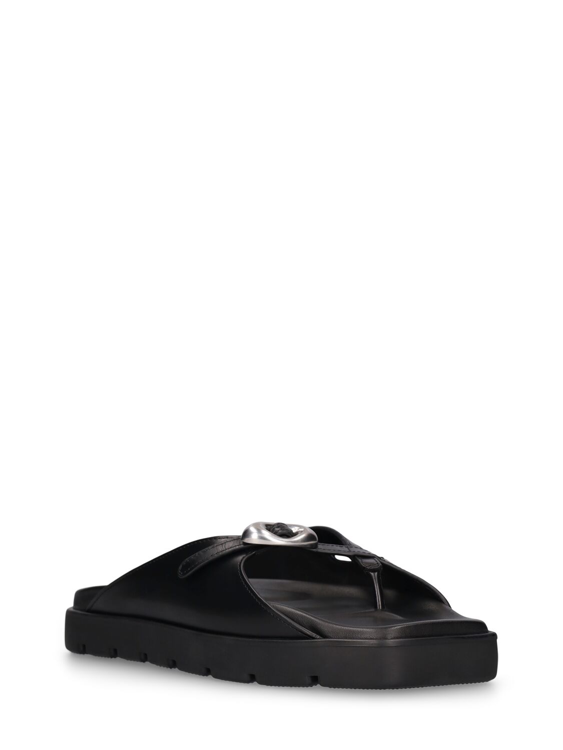 Shop Alexander Wang 20mm Dome Leather Flatform Sandals In Black