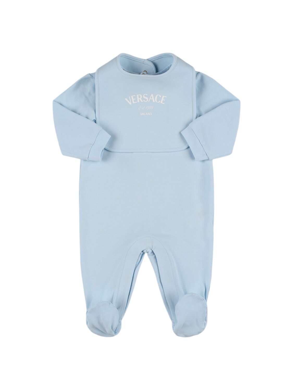 Versace Babies' Cotton Jersey Romper & Bib In Blue