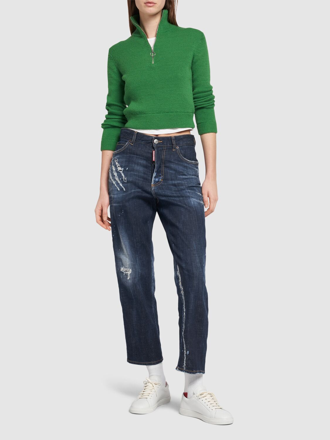 Shop Dsquared2 Boston High Waisted Straight Jeans In Navy