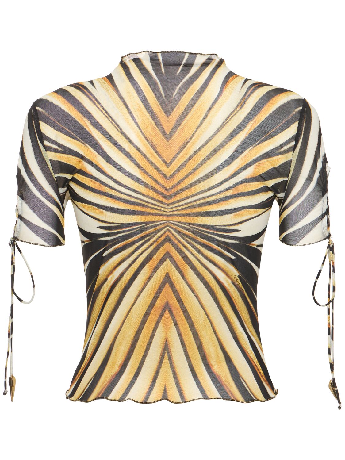 Shop Roberto Cavalli Ray Of Gold Printed Tulle Top In Yellow/black