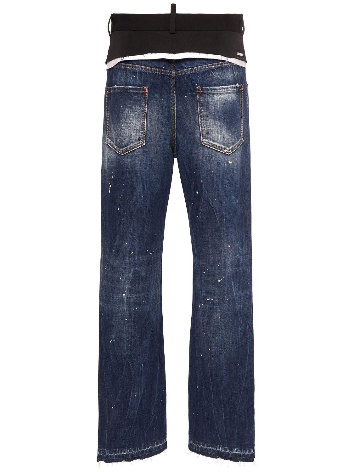 Shop Dsquared2 Denim & Canvas Mid Rise Baggy Jeans In Dark Blue/black