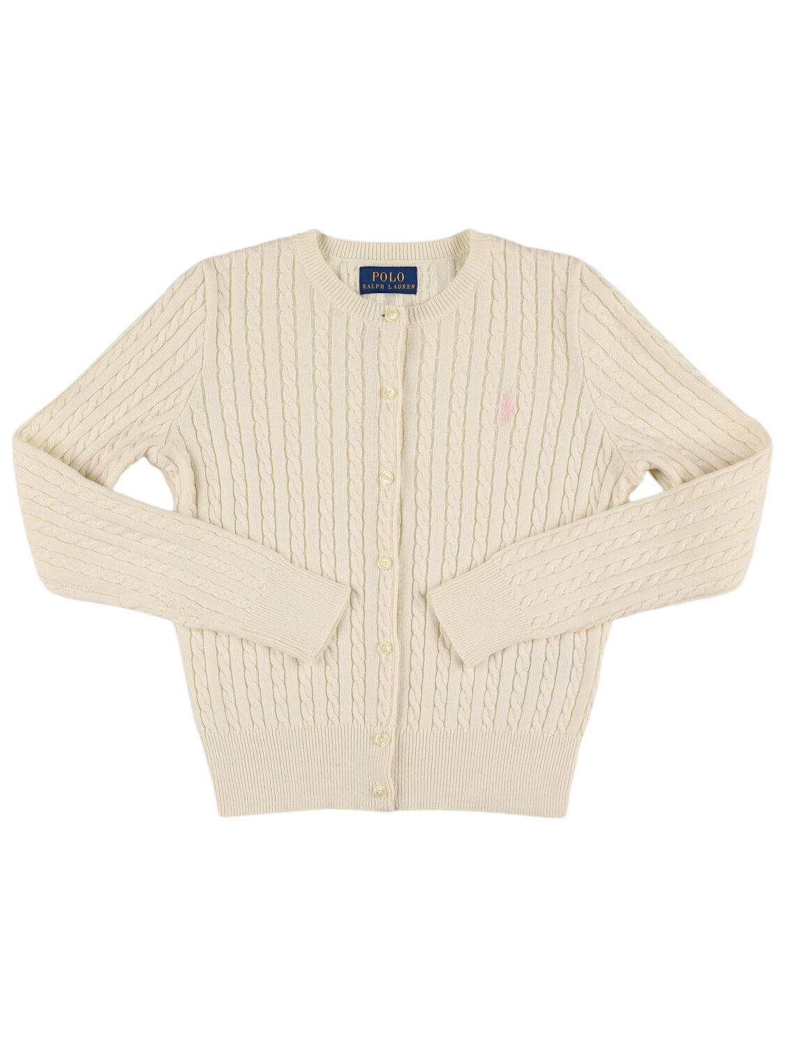 Ralph Lauren Babies' Cable Knit Cotton Cardigan W/ Logo In White
