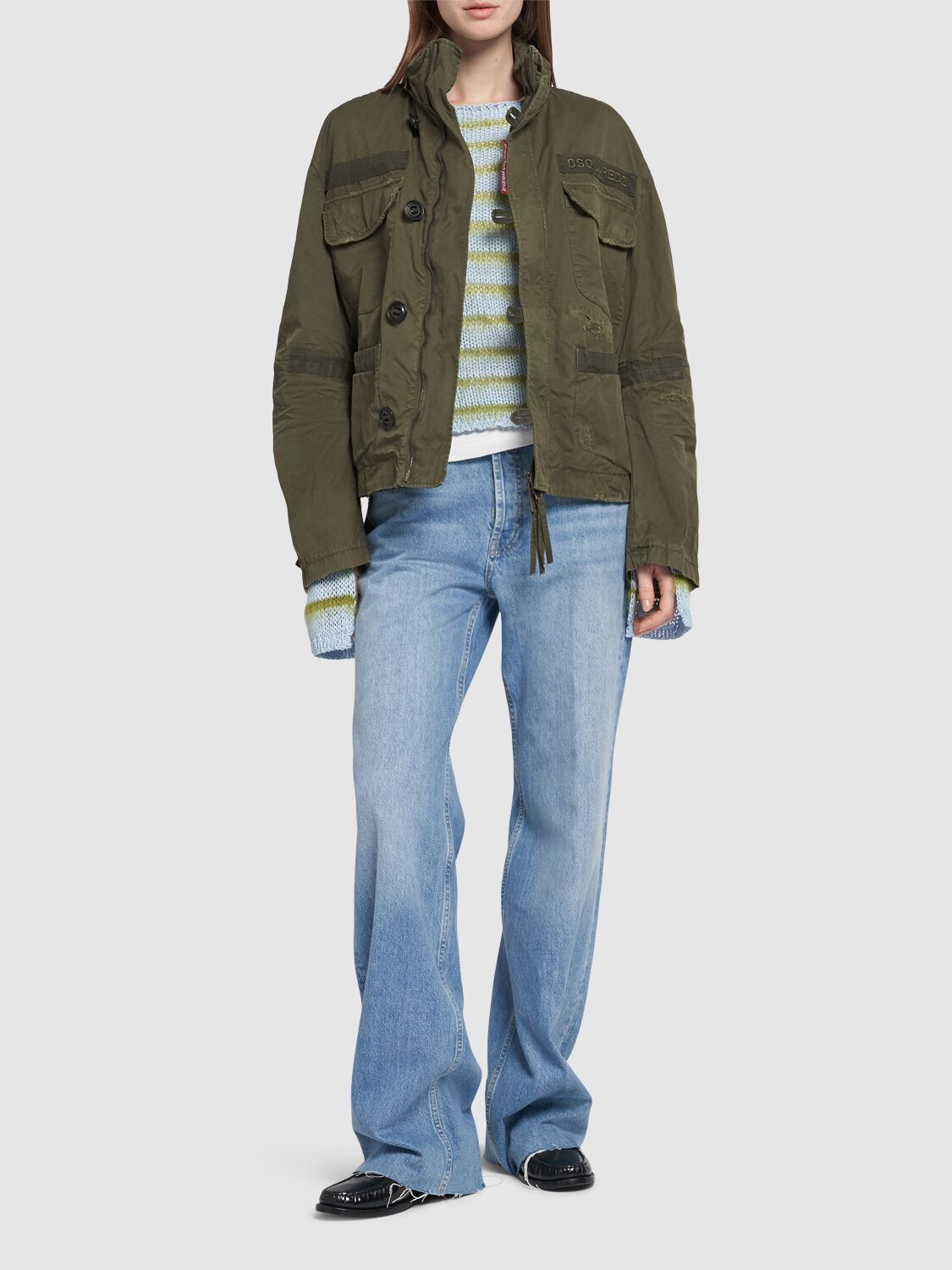 Shop Dsquared2 Military Twill Overdyed Bomber Jacket In Military Green