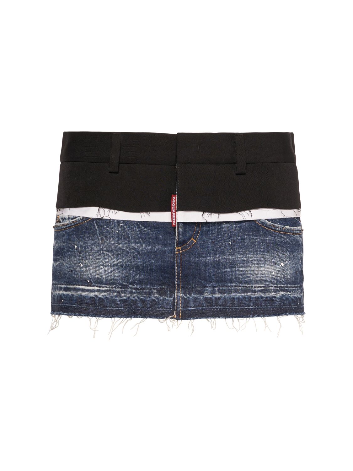 Dsquared2 Layered Denim Mini Skirt In Dark Blue/black