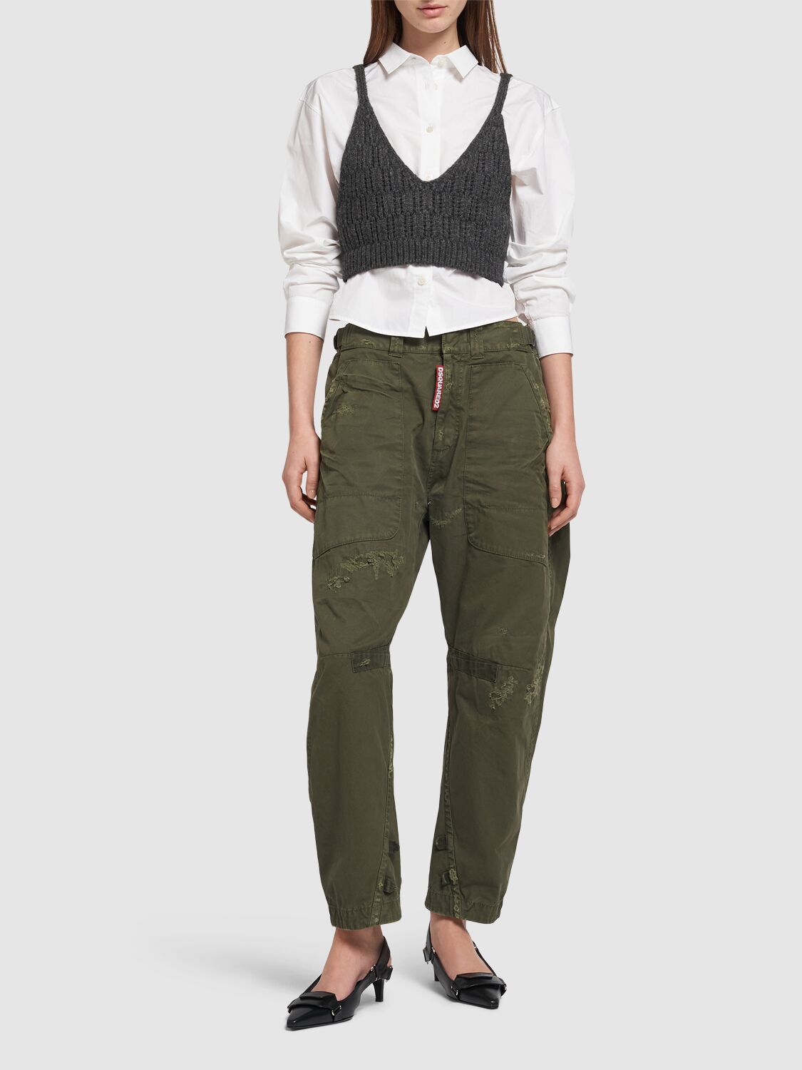 Shop Dsquared2 Military Overdyed Twill Wide Pants In Military Green