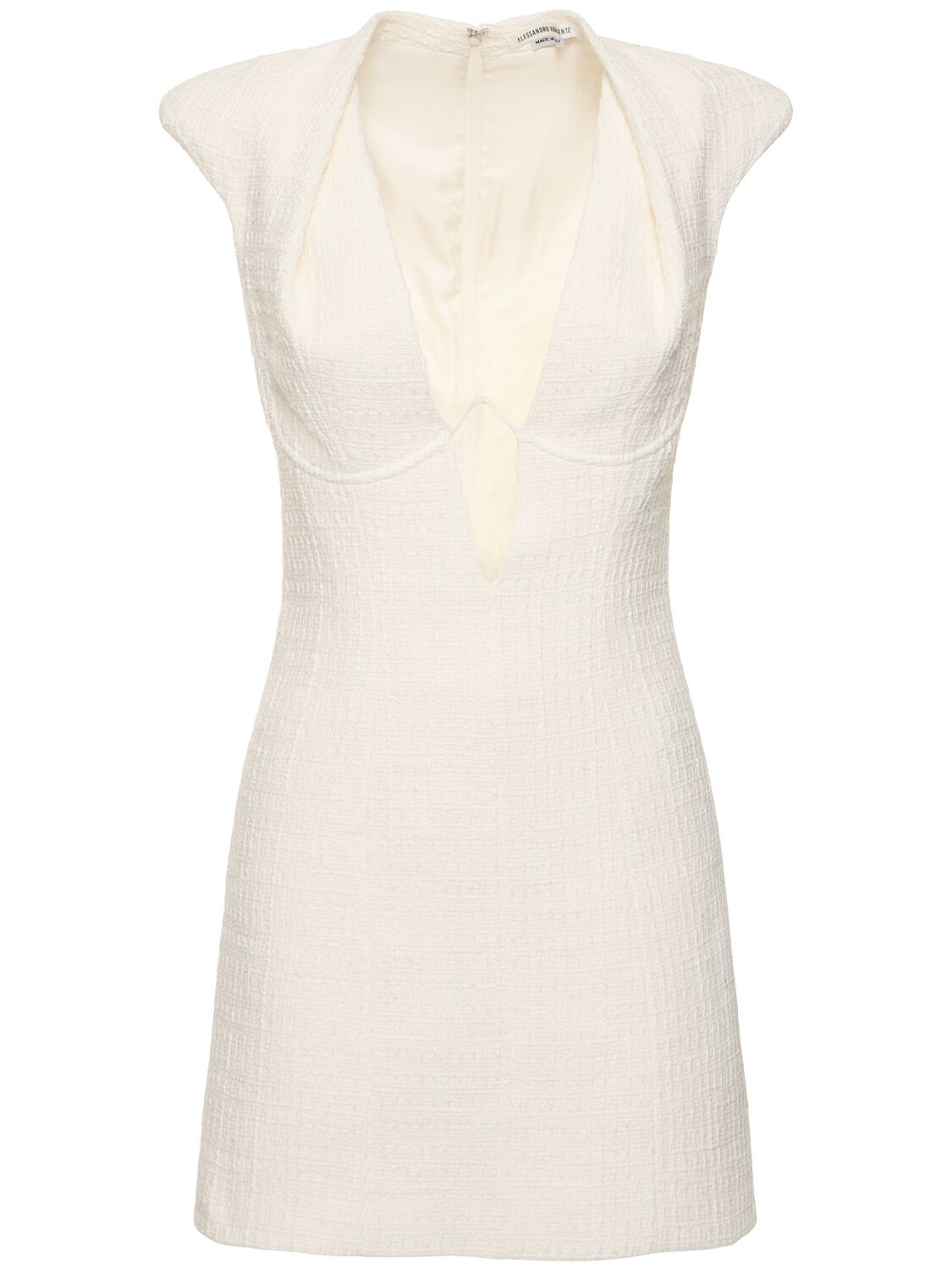 Alessandro Vigilante Sleeveless Tweed V Neck Mini Dress In White
