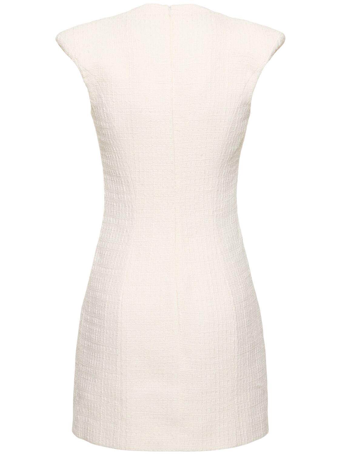 Shop Alessandro Vigilante Sleeveless Tweed V Neck Mini Dress In White