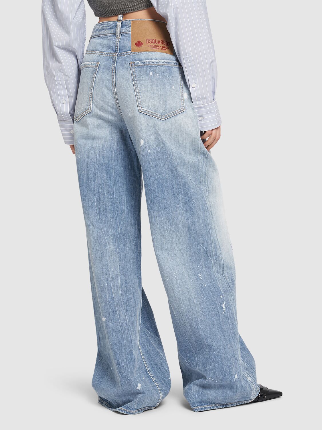 Shop Dsquared2 Traveller Medium Rise Denim Wide Jeans In Light Blue