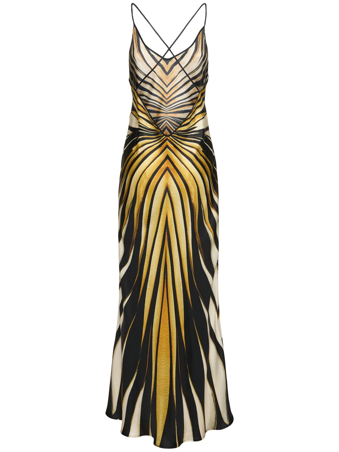 Shop Roberto Cavalli Ray Of Gold Printed Silk Twill Dress In Yellow/black