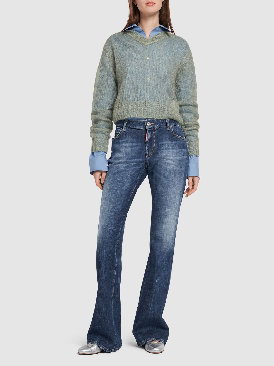 Shop Dsquared2 Medium Waist Denim Flared Jeans In Blue