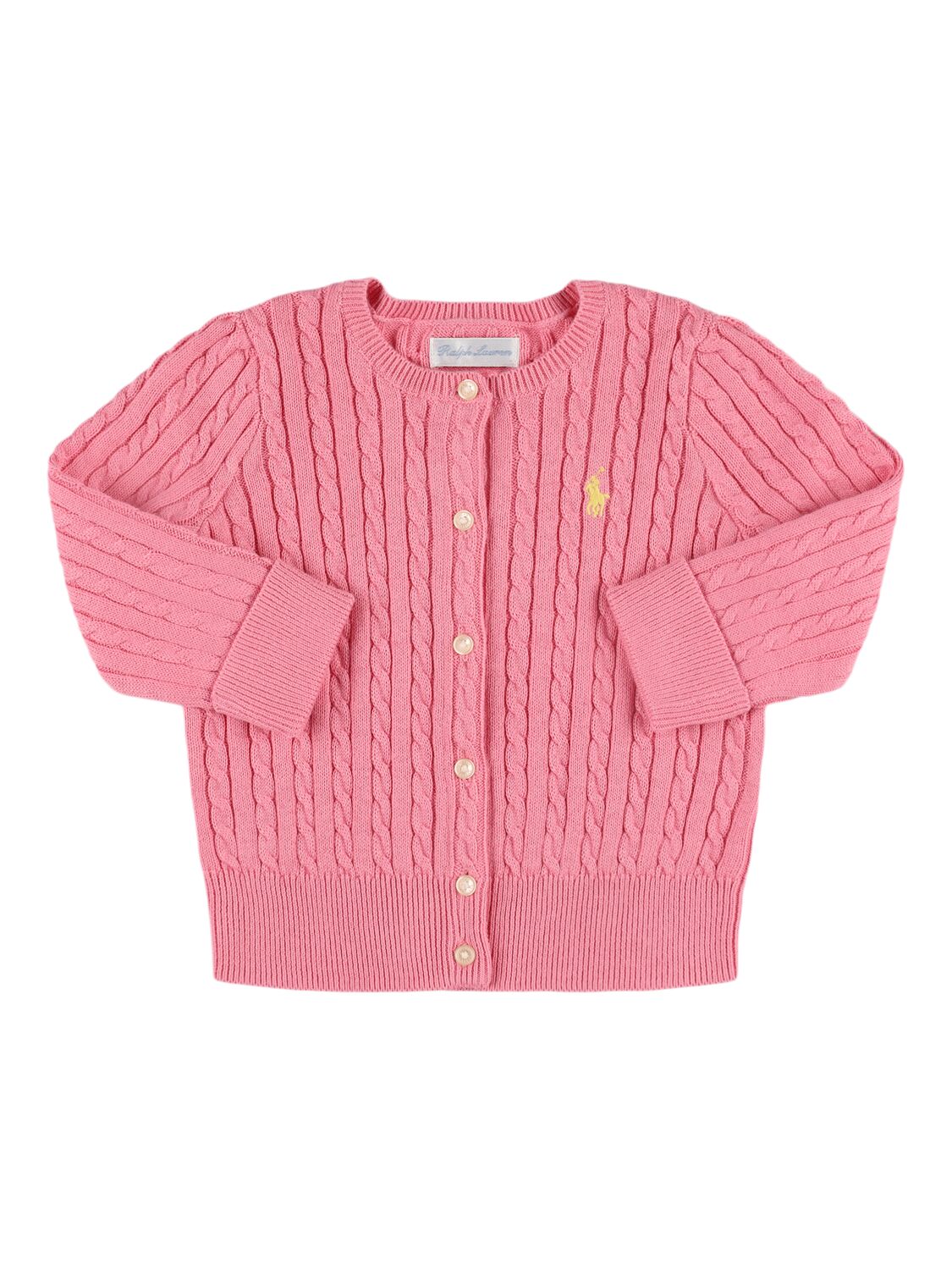 Ralph Lauren Kids' Cable Knit Cotton Cardigan W/ Logo In Pink