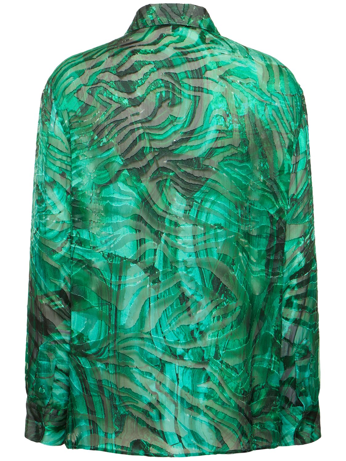 Shop Roberto Cavalli Malachite Printed Satin Devoré Shirt In Green/multi