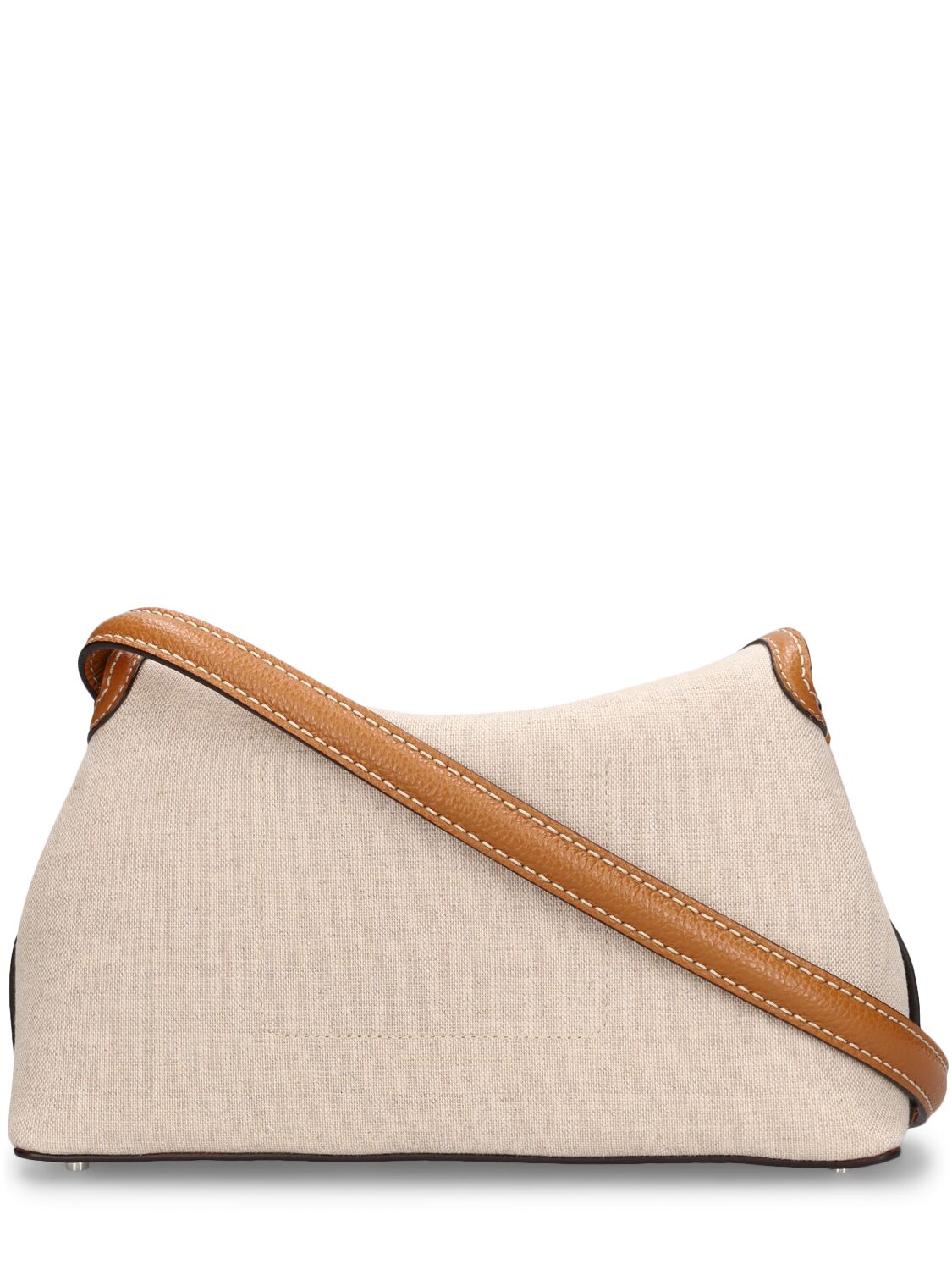 Shop Totême T-lock Canvas Clutch In Ecru,tan