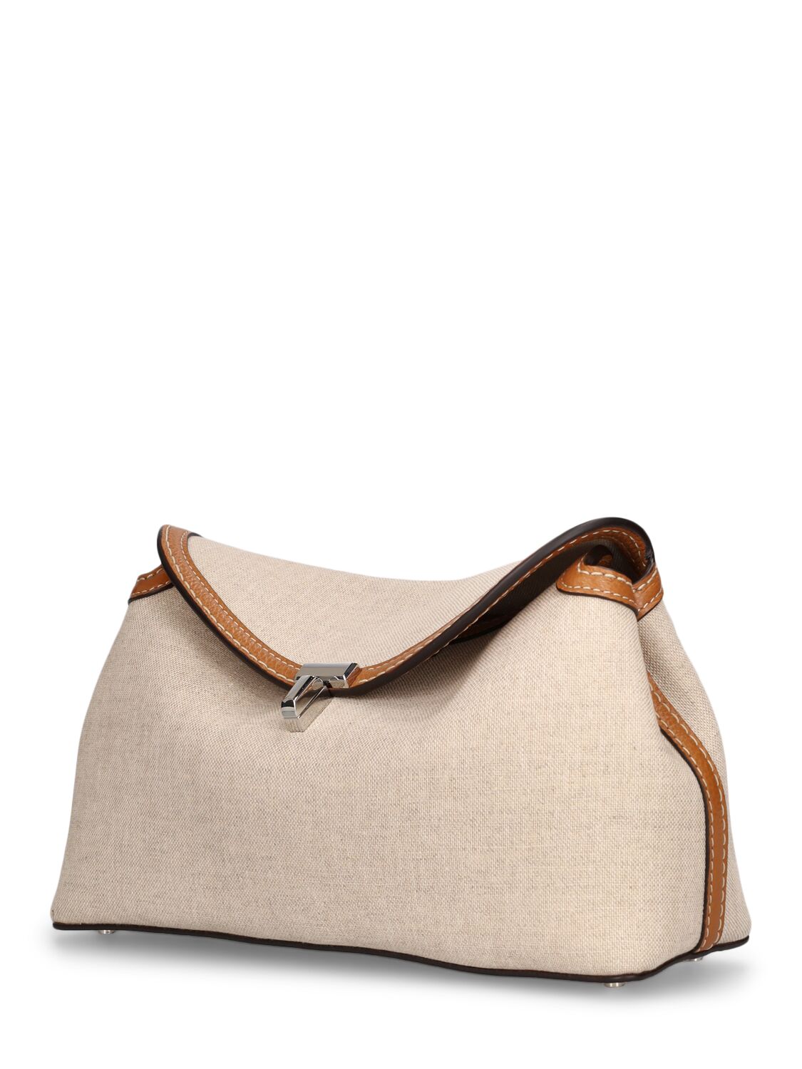 Shop Totême T-lock Canvas Clutch In Ecru,tan