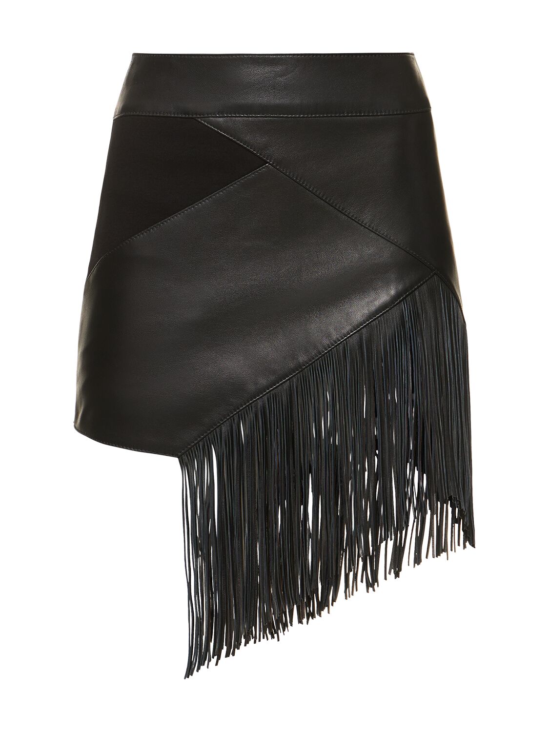 Roberto Cavalli Fringed Leather Mini Skirt In Black