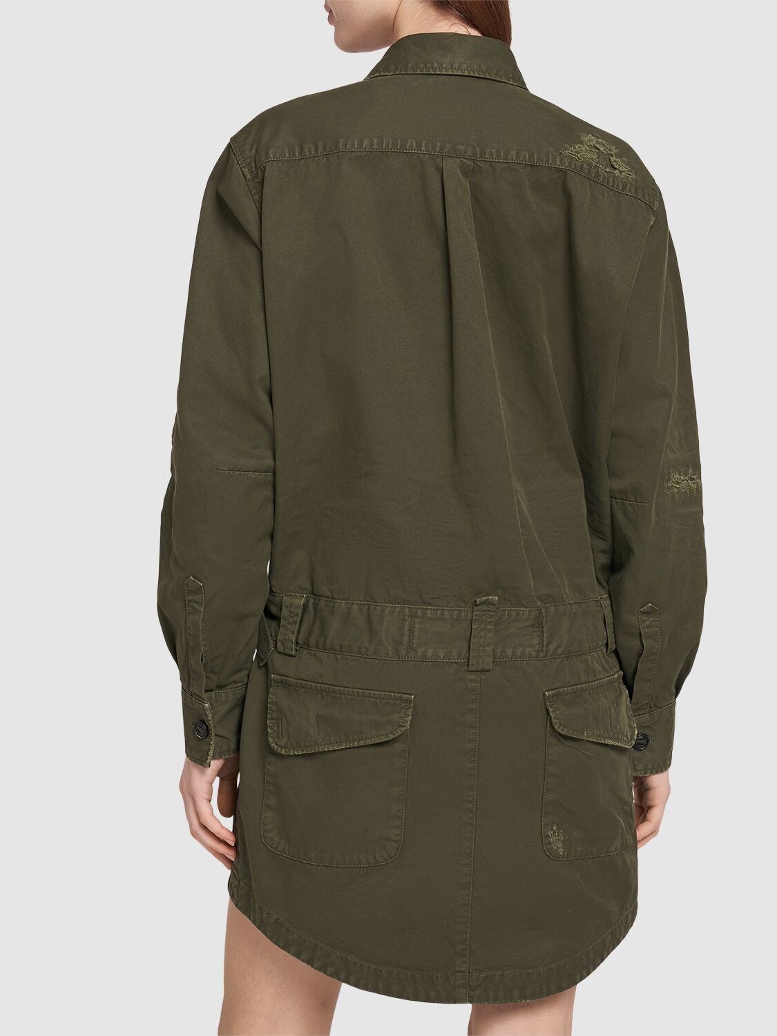 Shop Dsquared2 Military Twill Overdyed Mini Shirt Dress In Military Green