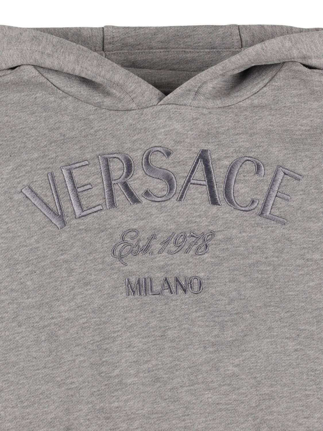 Shop Versace Embroidered Hooded Sweatshirt In Grey