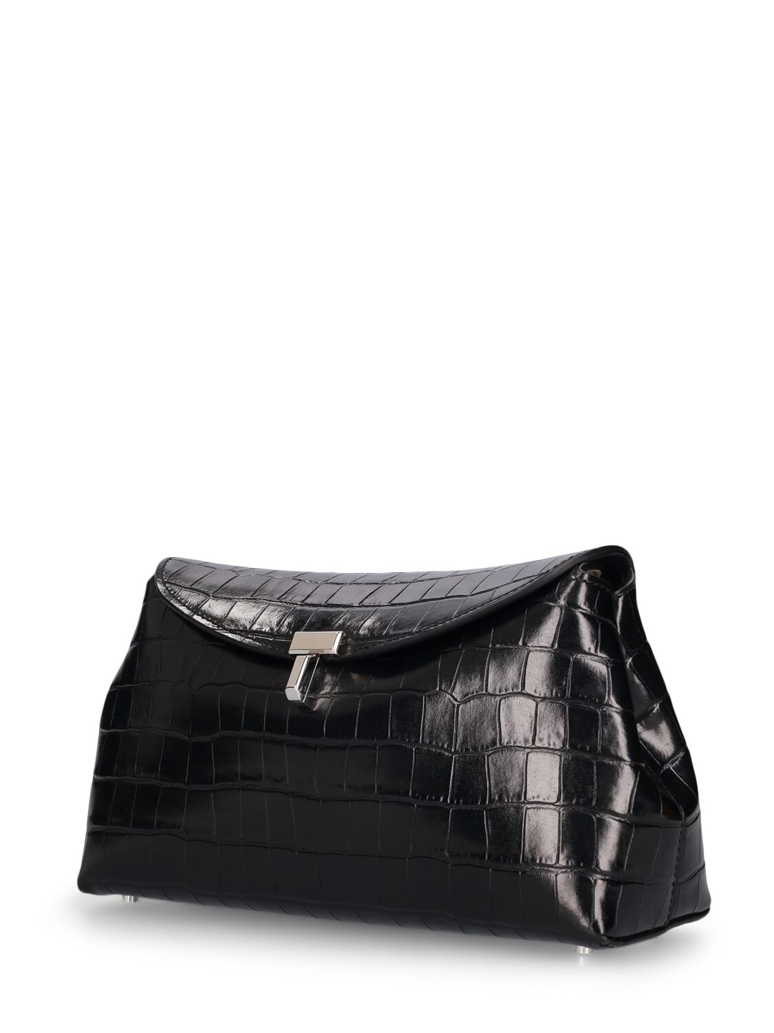 Shop Totême T-lock Croc Embossed Leather Clutch In Black