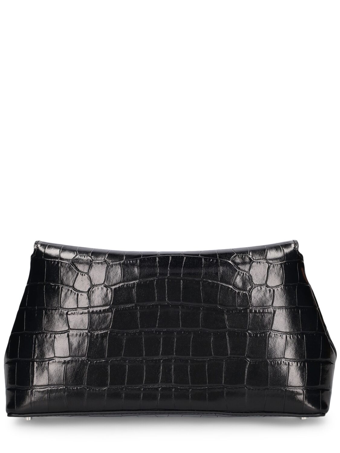 Shop Totême T-lock Croc Embossed Leather Clutch In Black