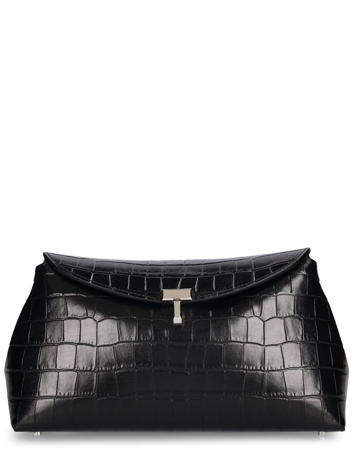 Totême T-lock Croc Embossed Leather Clutch In Black