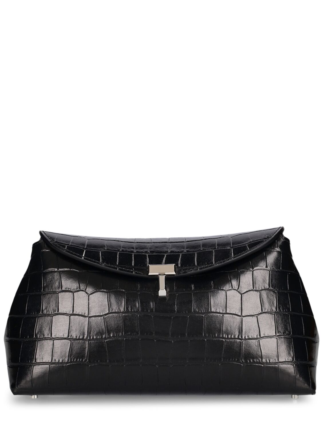 Image of T-lock Croc Embossed Leather Clutch