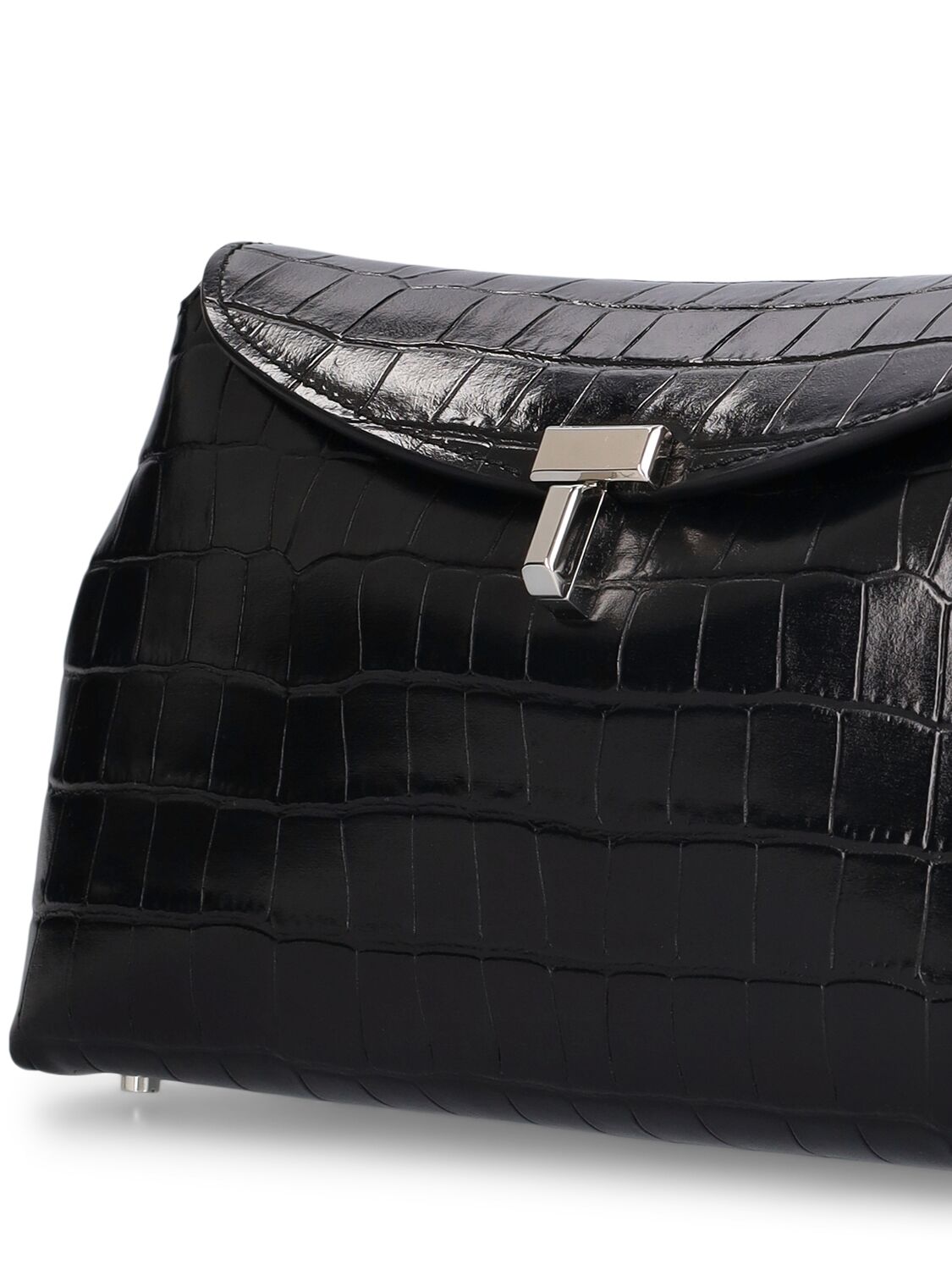 Shop Totême T-lock Croc Embossed Leather Clutch In Black