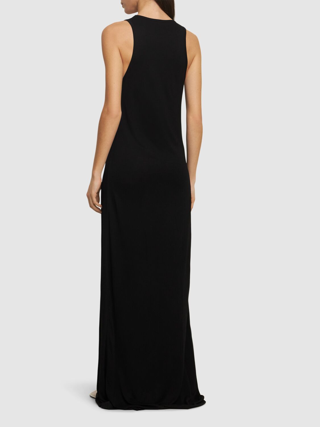 Shop Totême Scoop Neck Viscose Jersey Long Dress In Black