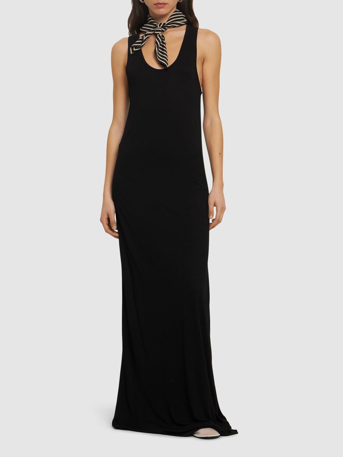 Shop Totême Scoop Neck Viscose Jersey Long Dress In Black