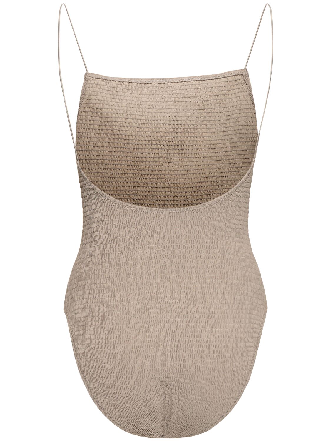 Shop Totême Smocked One Piece Swimsuit In Grey