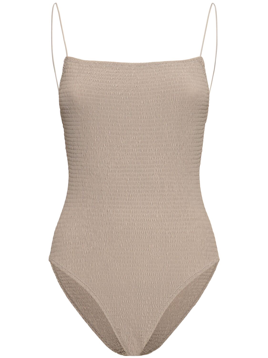 Shop Totême Smocked One Piece Swimsuit In Grey