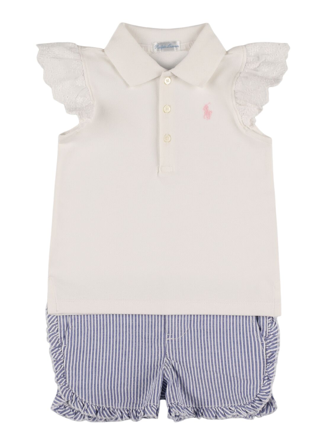 Ralph Lauren Kids' Cotton Blend Piquet Polo Shirt & Shorts In Neutral