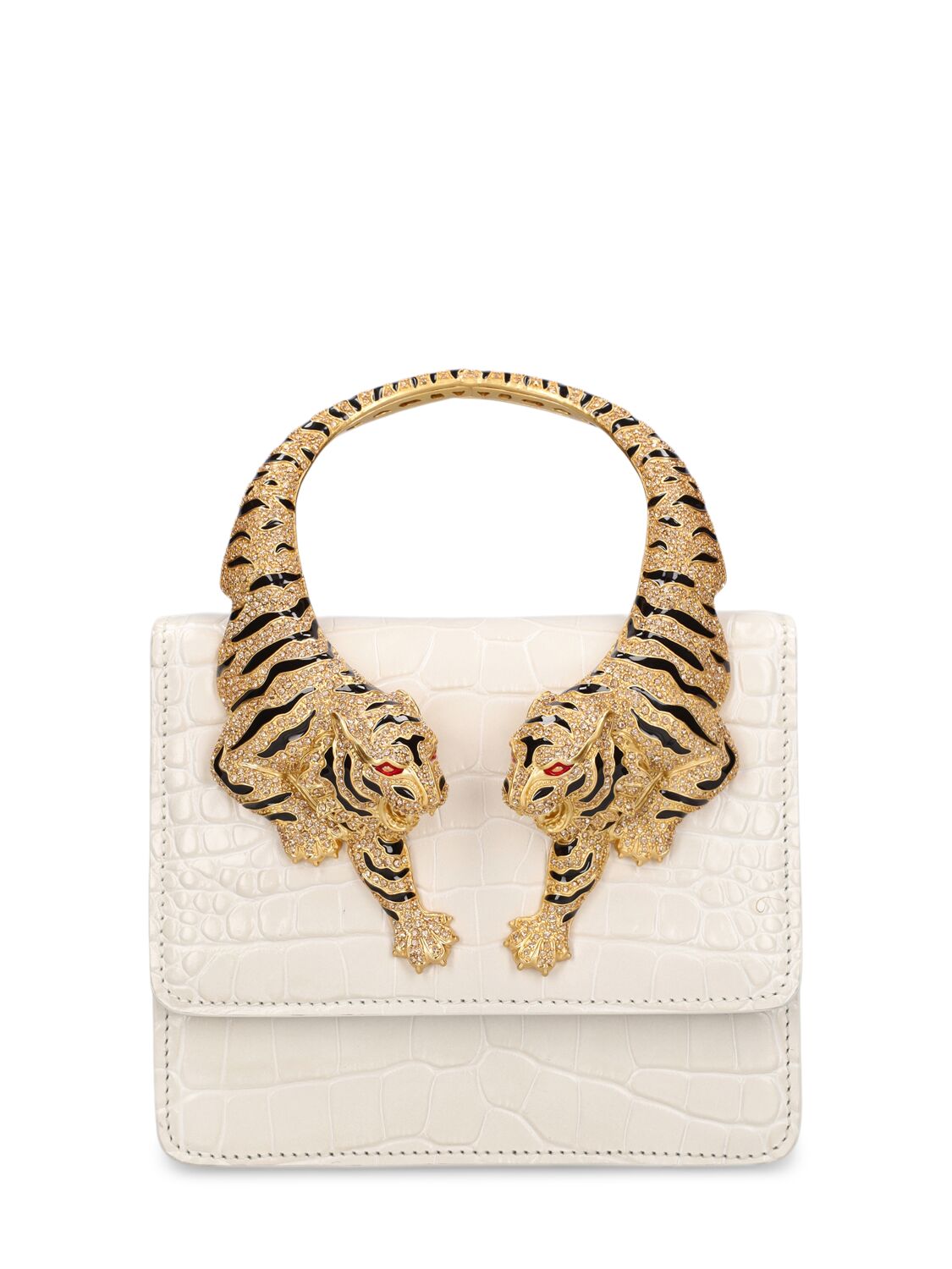 Roberto Cavalli Medium Roar Croc Embossed Bag In White