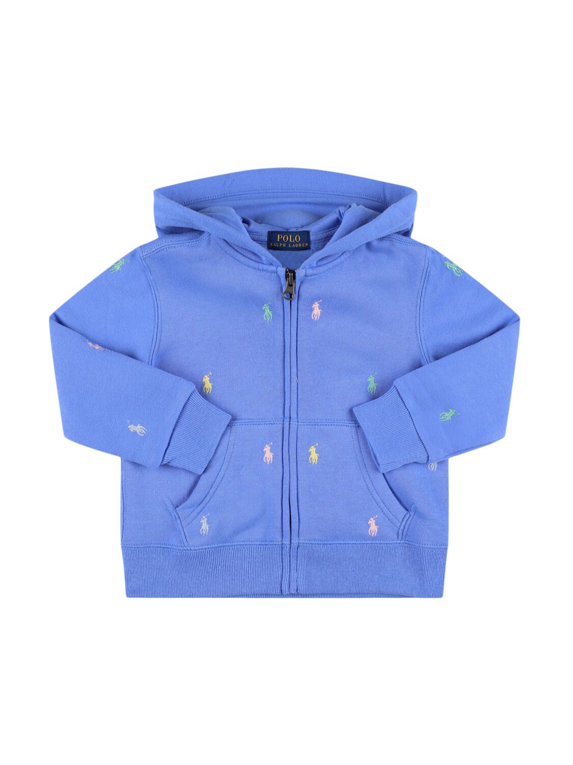 Ralph Lauren Kids' Logo Cotton Blend Zip Hoodie In Blue