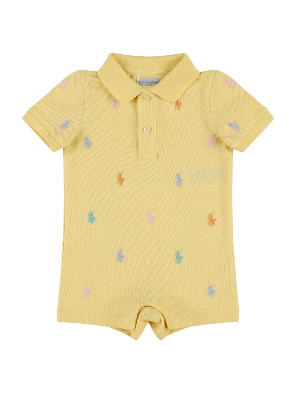 Ralph Lauren Babies' Logo Embroidery Cotton Interlock Romper In Yellow