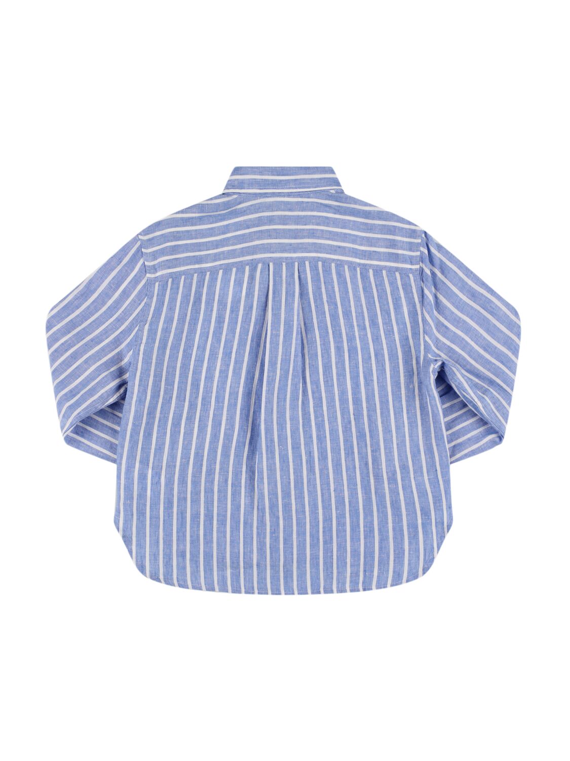 Shop Ralph Lauren Logo Embroidered Linen Shirt In Blue,white