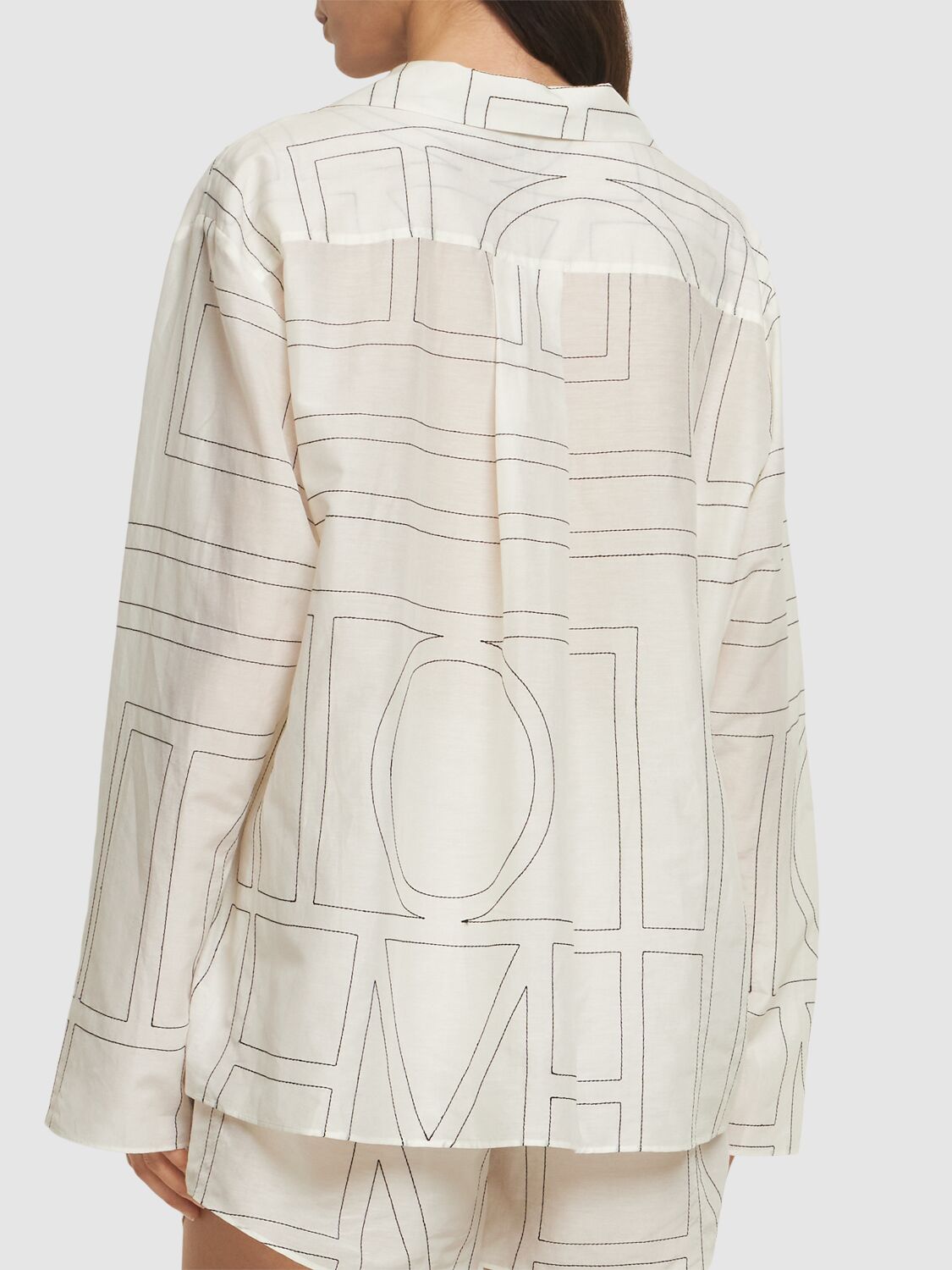 Shop Totême Monogram Cotton Blend Pajama Shirt In White/black