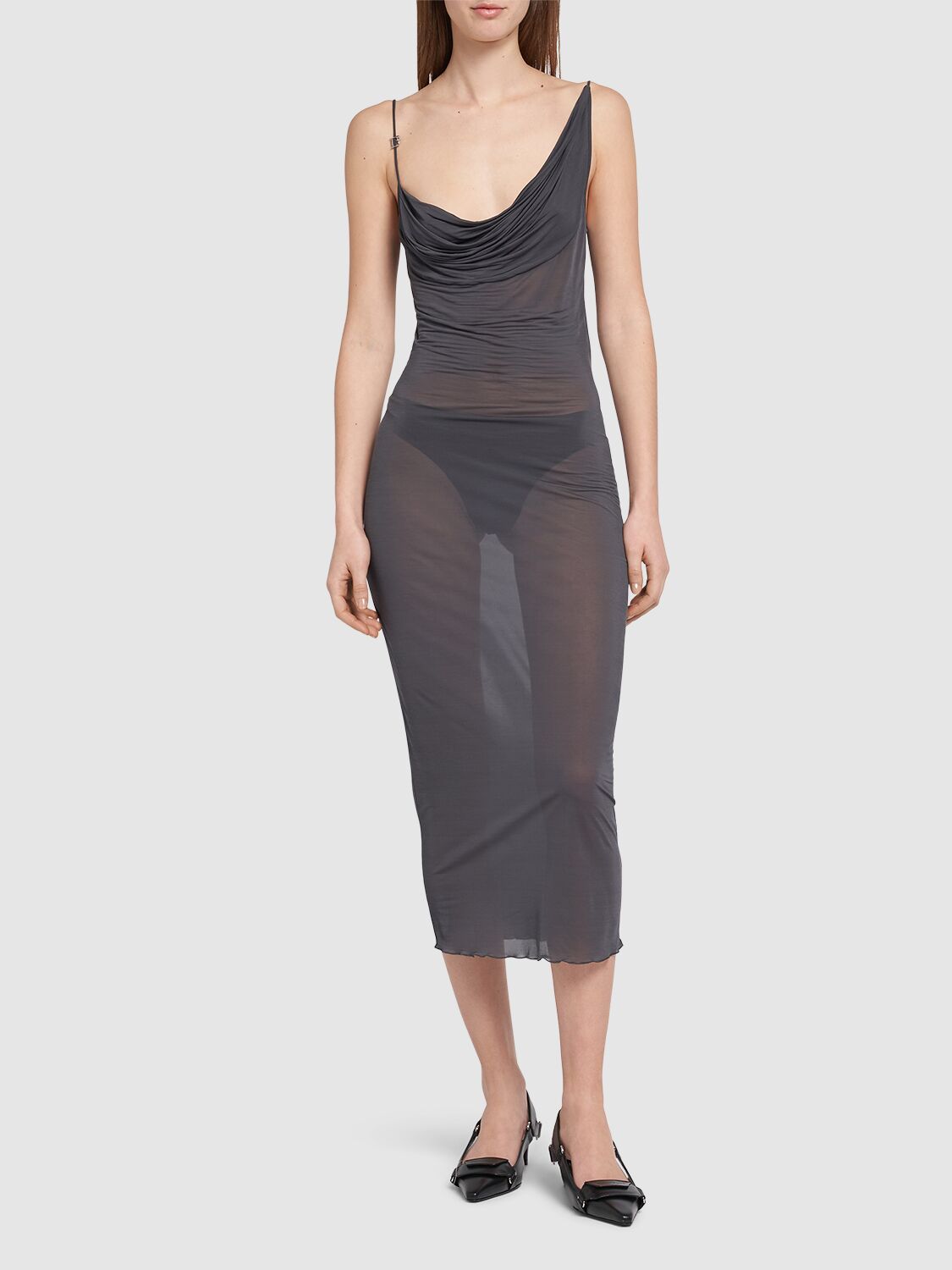 Shop Dsquared2 Sheer Jersey Midi Dress In Grey