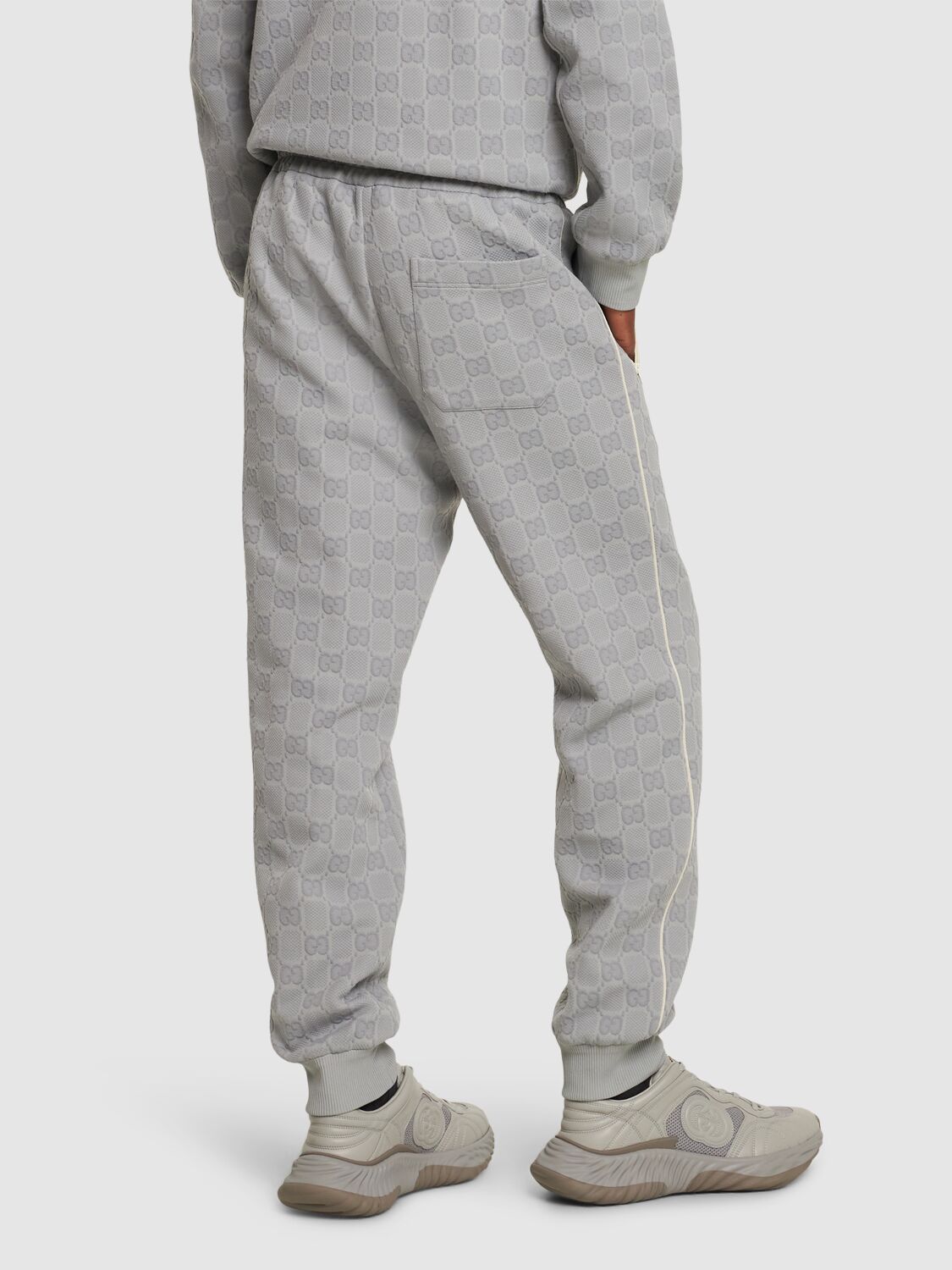 Shop Gucci Gg Detail Nylon Track Pants In Light Grey