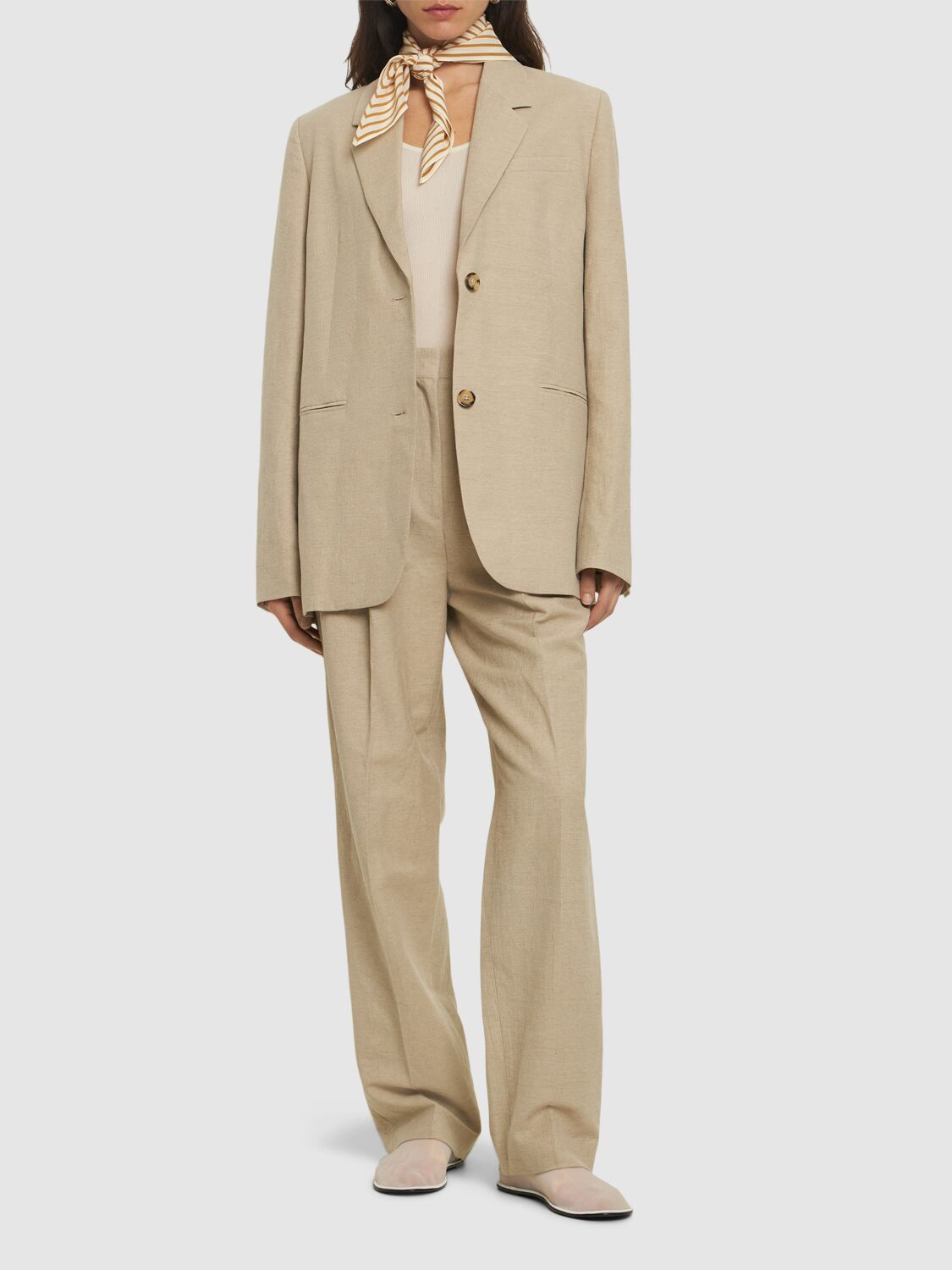 Shop Totême Tailored Suit Linen Blend Jacket In Beige