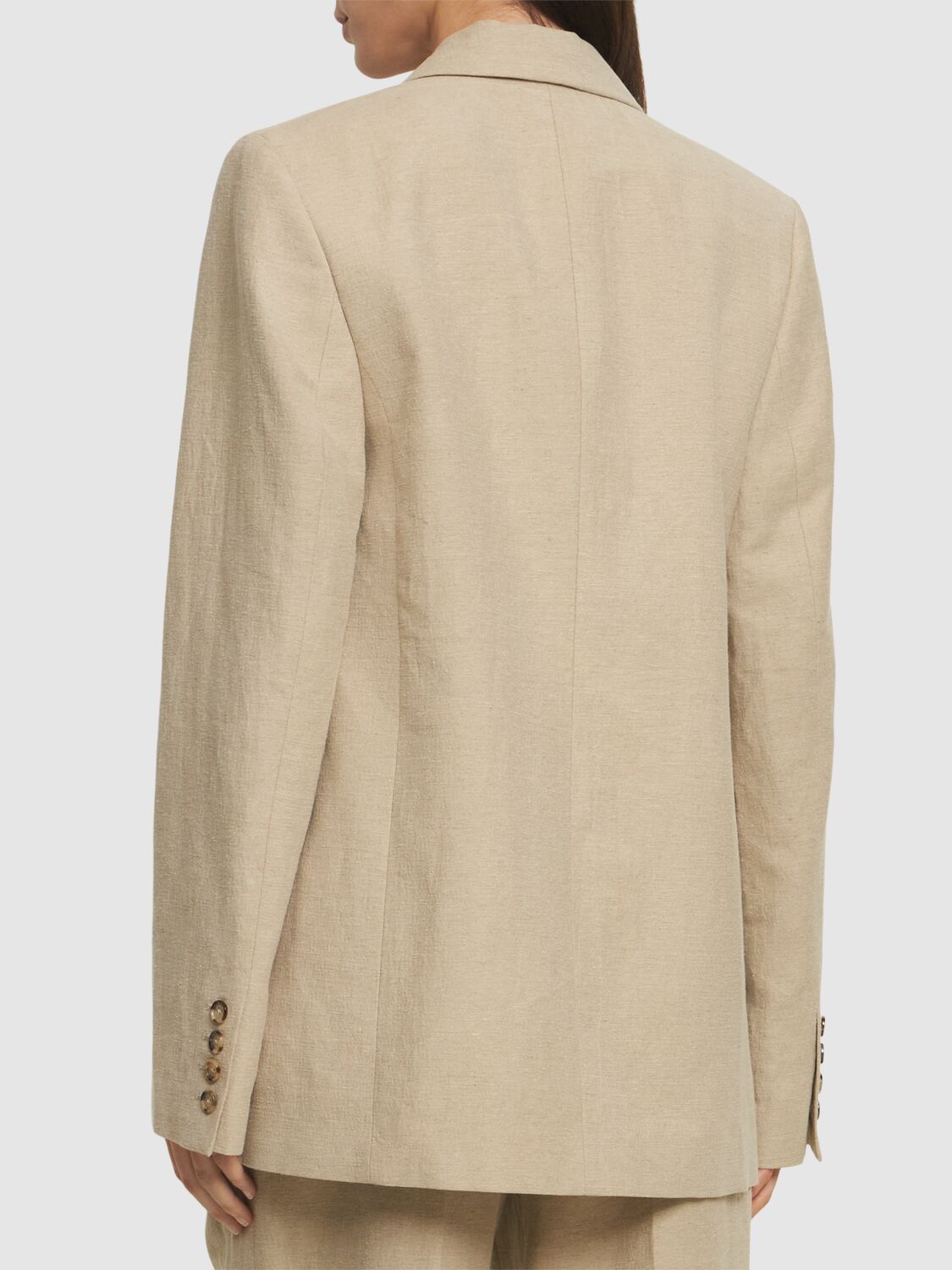 Shop Totême Tailored Suit Linen Blend Jacket In Beige