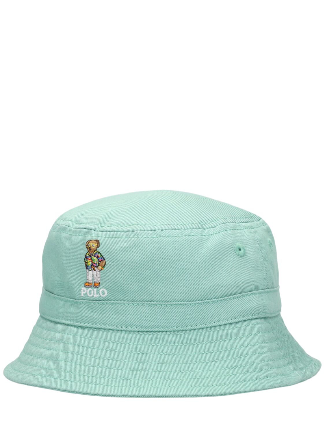 Shop Ralph Lauren Bear Logo Cotton Bucket Hat In Light Green