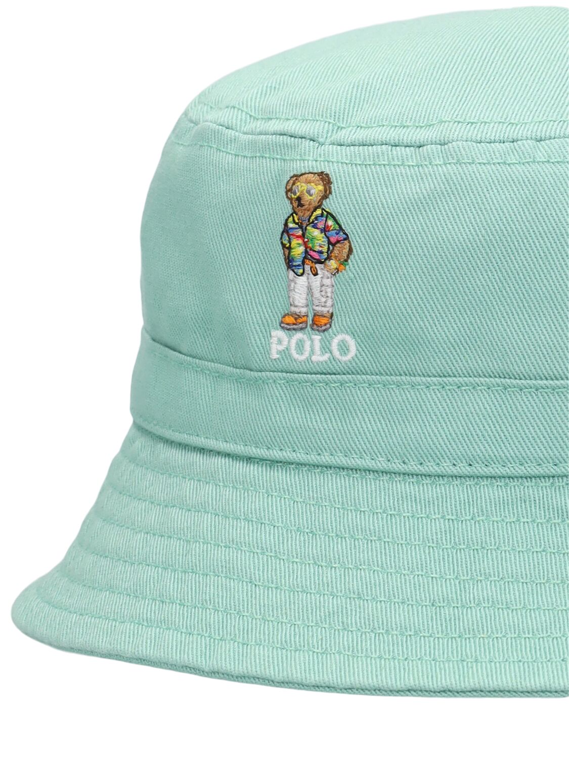 Shop Ralph Lauren Bear Logo Cotton Bucket Hat In Light Green