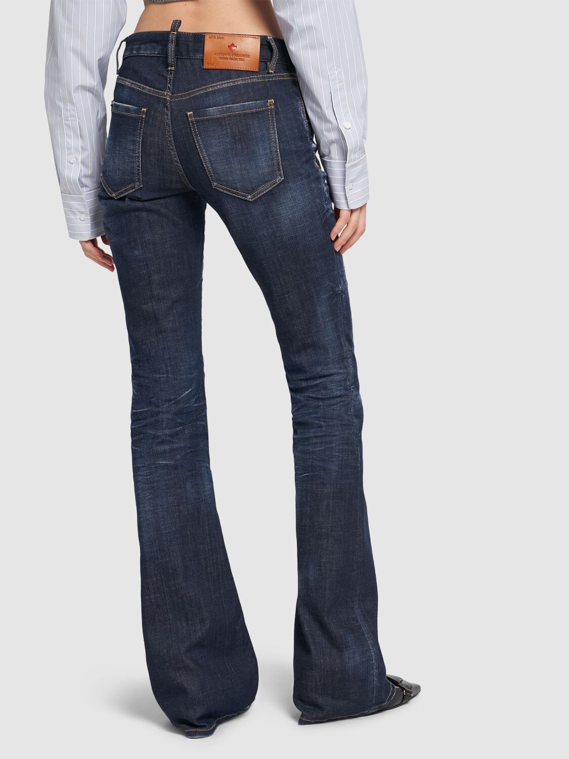 Shop Dsquared2 Medium Rise Denim Flared Jeans In Dark Blue