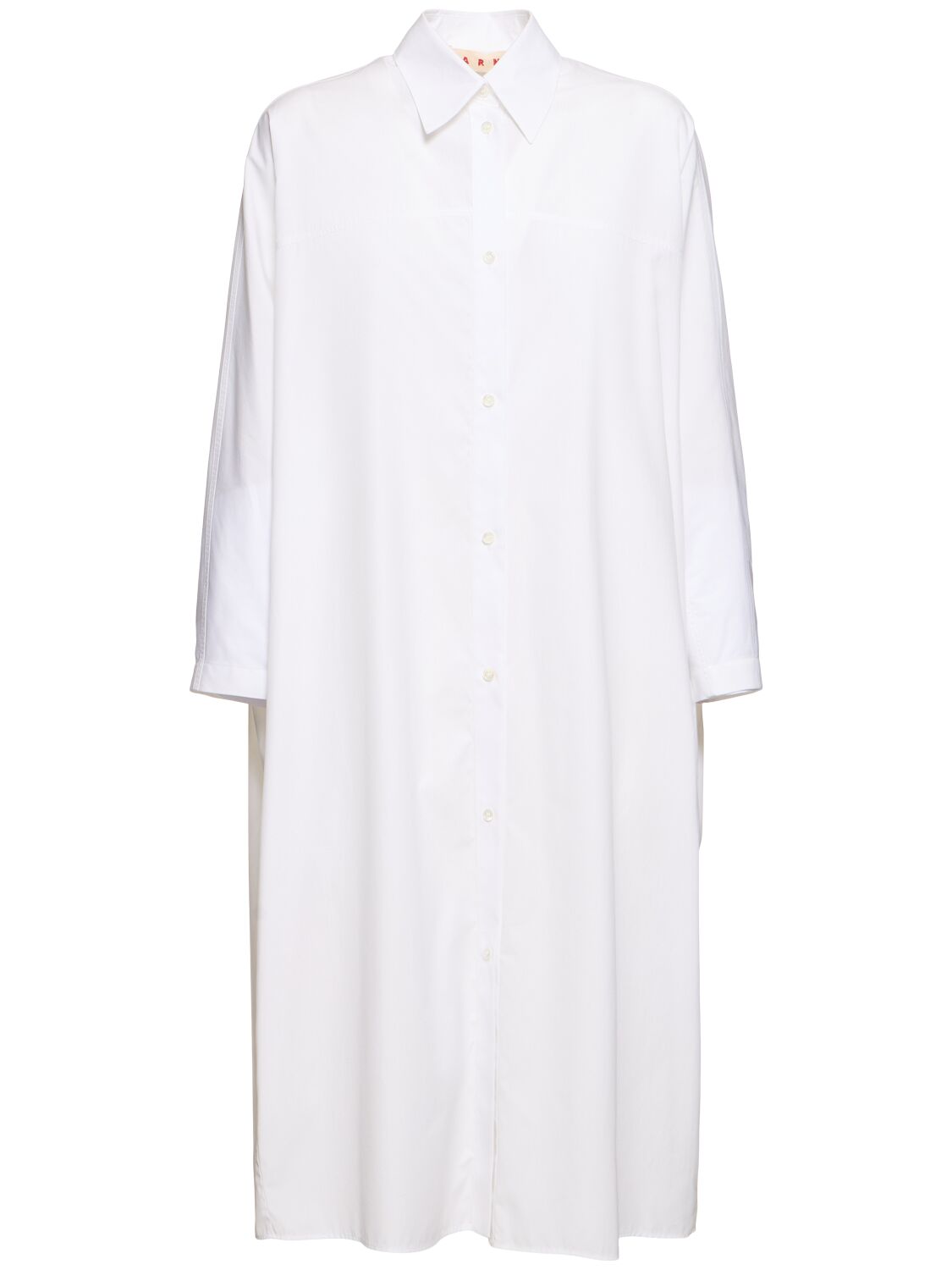 Marni Cotton Poplin L/s Midi Shirt Dress In White