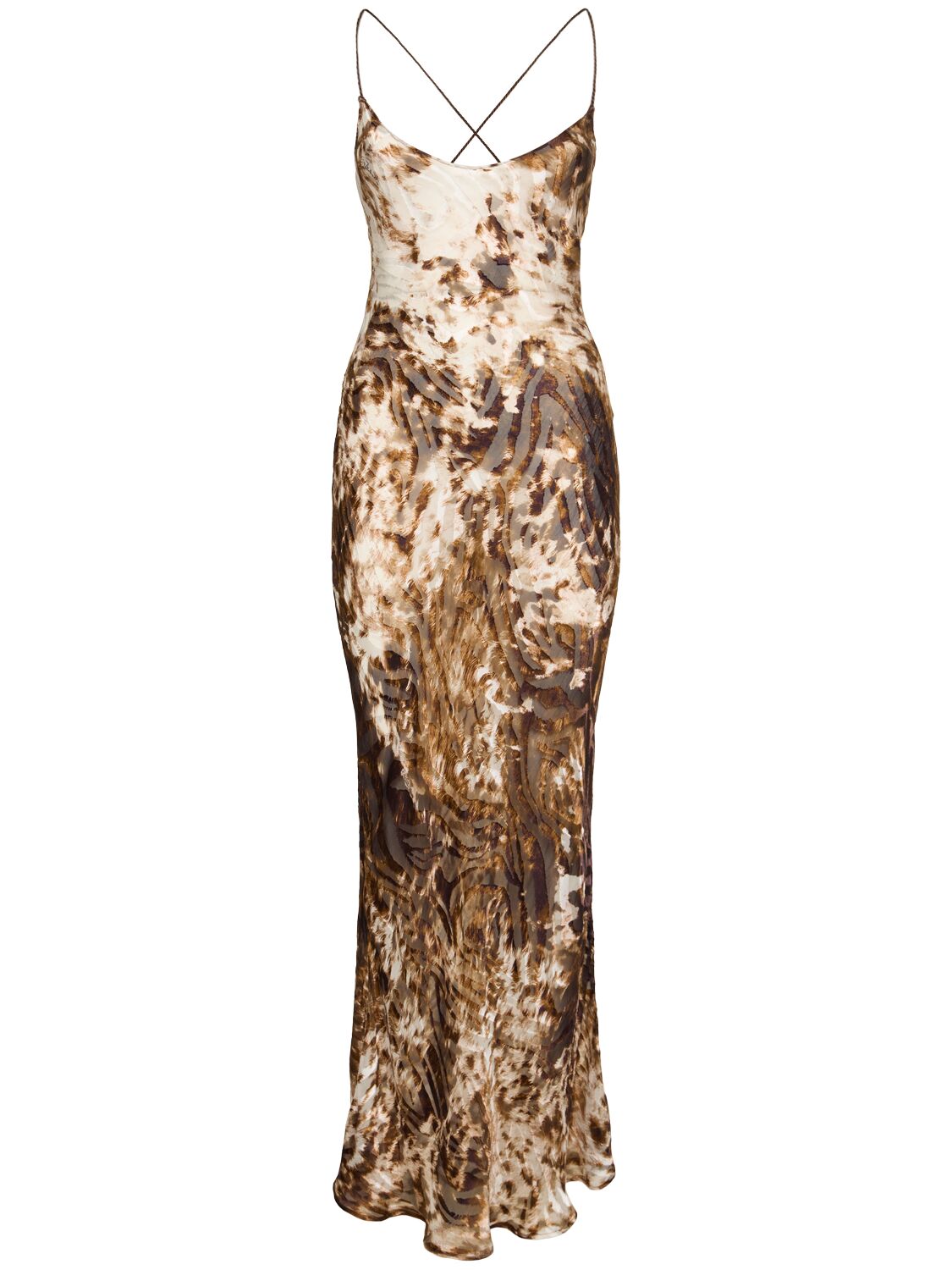 Roberto Cavalli Appaloosa Printed Satin Devoré Dress In Brown/multi