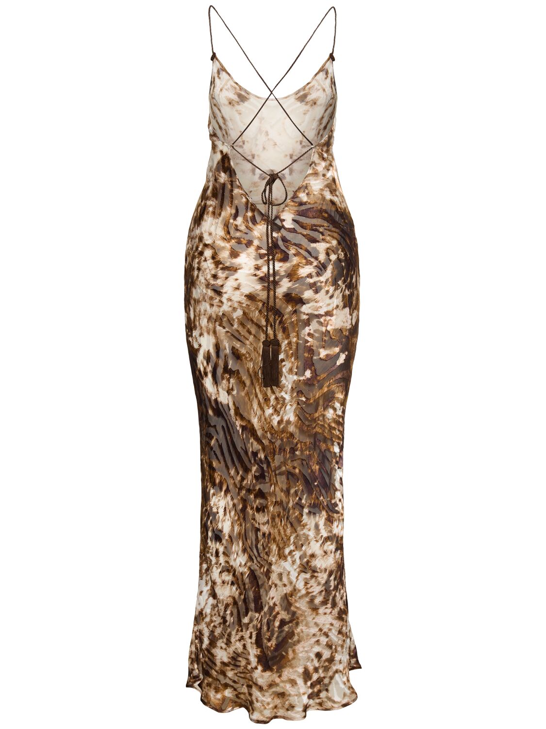 Shop Roberto Cavalli Appaloosa Printed Satin Devoré Dress In Brown/multi