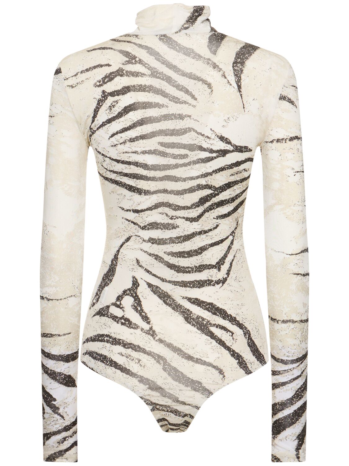 Shop Roberto Cavalli Zebra Printed Viscose Devoré Bodysuit In White/black